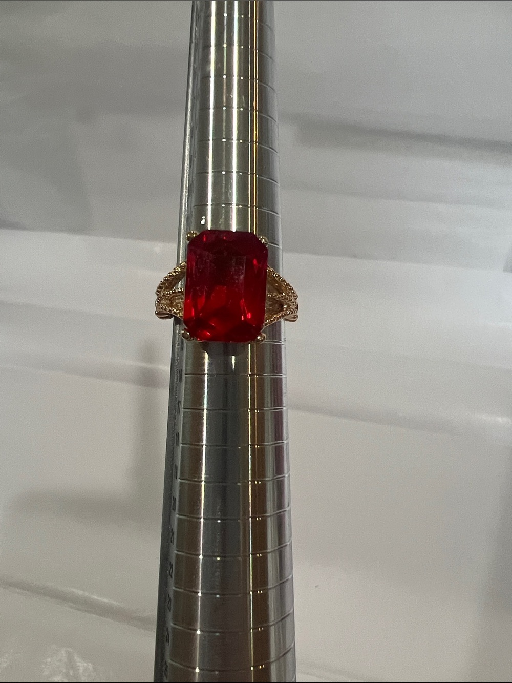 Gold-Tone Red Statement Cocktail Ring - Women Jewelry